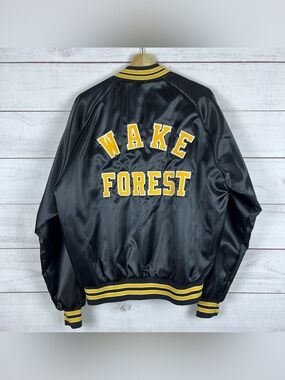 Vintage Wake Forest Demon Deacons Chalk Line Satin Jacket Mens Size XL Black